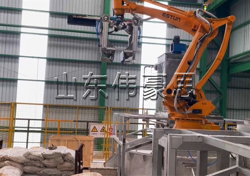 工業(yè)硫磺全自動破袋機(jī)，湖北全自動拆包機(jī)器人現(xiàn)場
